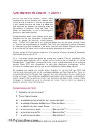 Jeune Une Chanson De Louane Chanson Exercices De Comprehension Comprehension De Lecture