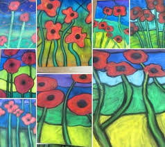 Grade 8 Poppy Art In Honour Of Remembrance Day Remembrance Day Art Elementary Art Projects Ww1 Art
