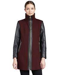 Michael Michael Kors Faux Leather Sleeve Felt Coat Leather Sleeve Michael Kors Coats Michael Kors