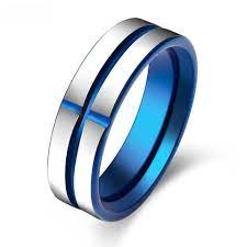 Electric Blue Custom Wedding Rings Stainless Steel Wedding Bands Tungsten Mens Rings