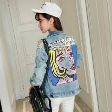 Korea Harajuku Style Graffiti Denim Jacket Women Fashion Cartoon Printing Cowboy Coats Ladies Vintage Denim Jackets Jeans X6302 In Basic Jackets From Women S Clothing Accessories