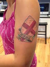 To have a cross tattoo, one does not necessarily have to be a religious person. First Tattoo St George S Shield With A Gold Banner Reading Courage St George Is The Patron Saint Of England I Grew Up Ep Shield Tattoo Tattoos First Tattoo