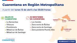 Recordar que, en total, son 55 comunas a lo largo de todo el país que siguen con la medida. Ministerio De Salud Auf Twitter Medidas Desde El Lunes 13 De Abril A Las 05 00 Horas Salen De Cuarentena 4 Comunas Y La Mitad Sur De Las Comunas De Nunoa Y Santiago