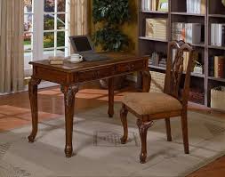 This elegant writing desk features a crescent shape tabletop supported by four stylized, tapered cabriole legs and a drawer with antique. 5205 2pc 2 Pc Writing Desk And Chair Set In A Cherry Brown Finish Wood