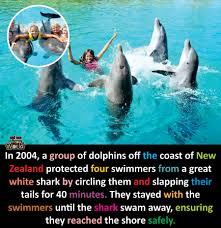 Did - In 2004, off New Zealand's coast, a group of dolphins heroically protected four swimmers from a great white shark. For 40 minutes, the dolphins circled the swimmers, slapping their tails