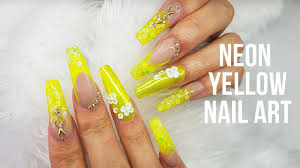 Nails;gel nails;prom nails;kylie jenner nails;rose gold nails. Bright Neon Yellow Nails Lemon Yellow Glitter Festival Nails Youtube
