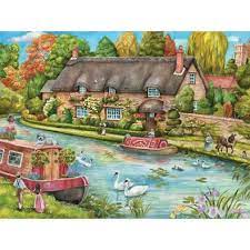 Large piece puzzles for seniors. Canal Cottage 300 Large Piece Jigsaw Puzzle Larger Piece Jigsaw Puzzles Nostalgic Art Farm Scene