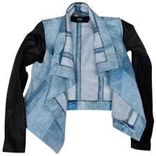 Pre Owned Veda X Levi S Rare Jean Denim Leather Blue Jacket 445 Liked On Poly Long Sleeve Denim Jacket Fur Collar Leather Jacket Distressed Leather Jacket