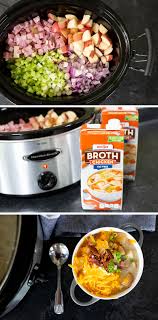 In a large slow cooker combine the potatoes, onion, chicken stock, salt and pepper. The Best Crock Pot Potato Soup A Classic Recipe Made Easy
