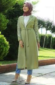 Kusakli Yesil Tesettur Uzun Ceket Modelleri Moda Stilleri Yesil Model