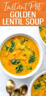 This Instant Pot Golden Turmeric Lentil Soup Is A Delicious Vibrant Vegan Soup Made With Cocon Lentil Soup Recipes Instant Pot Soup Recipes Indian Lentil Soup