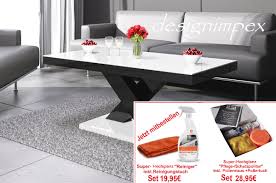 Couchtisch in hochglanz weiß/weiß matt, tischplatte beidseitig ausziehbar, gestell höhenverstellbar, ablagefläche, maße b/h/t ca. Design Couchtisch H 888 Weiss Schwarz Hochglanz Highgloss Tisch Wohnzimmertisch Design Impex