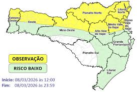 Atualização: Observação Meteorológica SDC/SC 08/03 08:50 - Temporais isolados e chuva persistente e pontualmente intensa neste domingo (08)