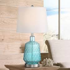 17 black table lamp with usb port in base. 360 Lighting Modern Coastal Accent Table Lamp Blue Glass White Drum Shade For Living Room Bedroom Bedside Nightstand Office Family Walmart Com Walmart Com