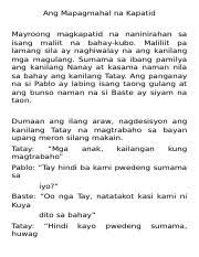 Ang Mapagmahal Na Kapatid Docx Ang Mapagmahal Na Kapatid Mayroong Magkapatid Na Naninirahan Sa Isang Maliit Na Bahay Kubo Maliliit Pa Lamang Sila Ay Course Hero