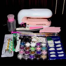 Nail Kit Acrylic Powder Brush 9w Uv Lamp Dryer Nail Art Care Tool Tips Glitter Nail Supplies In Sets Kits From He Nail Kit Nail Art Supplies Acrylic Nail Kit