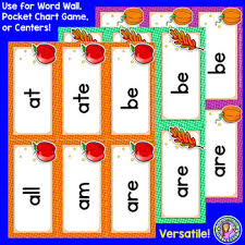 Kindergarten Fall Dolch Sight Word Cards Pocket Chart Game