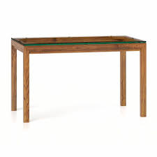 Glass top dining tables with wood base. Parsons Clear Glass Top Elm Base 48x28 Dining Table Crate And Barrel Uae