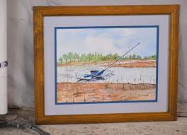 Small framed watercolor of a sailboat by Mac Gibbons; 495-222