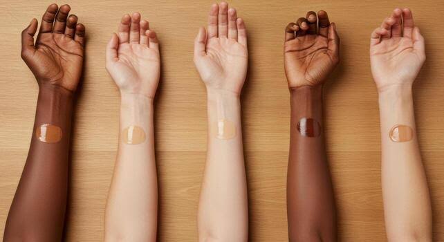 product texture shots or swatches on different skin tones.