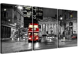Black And White Canvas Pictures Of London Red London Bus On A Black White Background Canvas Wall Art 3 Panel For Your Living Room Wide City Canvas Cities Canvas Framed Canvas Prints Modern Poster