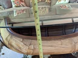 Solid wood and glass 53w x. Coffee Table Birch Bark Canoe Form With Glass Top Bid On Estates