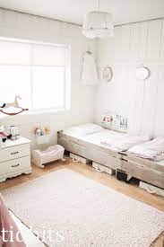 A girly bedroom actually does not have to be always pink. Little Girls Shared Bedroom Small Space Makeover Tidbits
