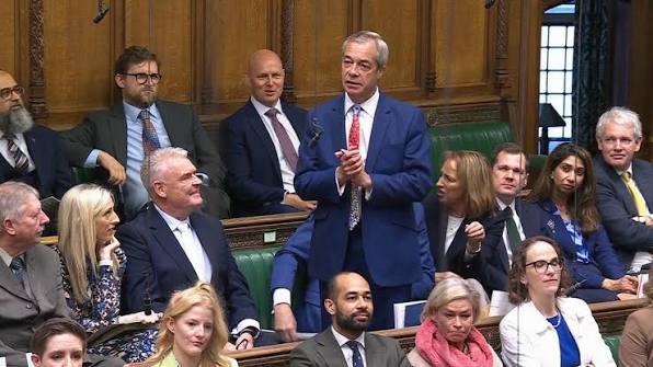Reform UK MPs walked out of the House of Commons chamber during Prime  Minister's Questions after Sir Keir Starmer labelled Nigel Farage an  'absolute disgrace'. MPs jeered and said "bye" as they