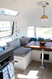 Light And Airy Restored Airstream With Neutral Palette And Modern Details Airstream Interior Vintage Camper Home