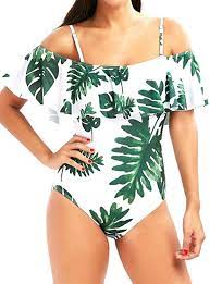 Vintage Floral Print Off Shoulder Flounce Ruffle One Piece Bikini Swimsuit White Ce12ocwc9da Plus Size Swimsuits Cute Swimsuits Flounce Swimsuit