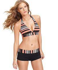 Jag Swimsuit Halter Striped Bikini Top Banded Striped Boy Shorts Swimwear Women Macys Swimwear Stripes Bikini Top Swimsuits