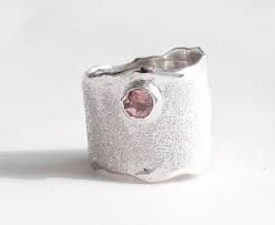 Pink Tourmaline Silver Ring Wide Silver Ring Pink Stone Ring Pink Stone Rings Modern Silver Jewelry Gold Jewelry Sets