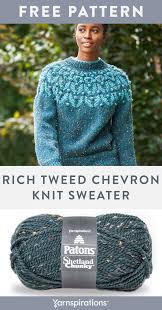 Free Rich Tweed Chevron Knit Sweater Pattern Using Patons Shetland Chunky Tweed Yarn This Sweater Is A Joy In 2020 Knitting Sweater Pattern Sweater Knitting Patterns
