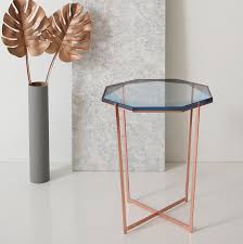 Gem Side Table Copper Base Blue Glass Home Rose Gold Side Table Bathroom Table Copper Living Room
