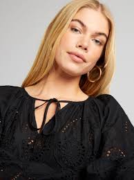 Blusa In Tulle Con Ricamo Paillettes Donna, Nero