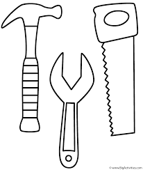 The coloring pages hammer is a set of printable images depicting an impactor consisting of a handle and a working nozzle. Hammer Saw And Wrench Coloring Page Tools