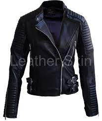 Leather Skin Women Black Shoulder Padded Brando Genuine Leather Jacket Front Open Lederjacke Frauen Lederjacke Lederjacke Schwarz