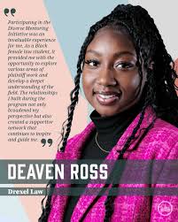 Meet Deaven Ross, a Drexel Law student who discovered an inspiring,  supportive community through the Diverse Mentoring Initiative during her 1L  summer mentorship at Laffey Bucci D'Andrea Reich & Ryan LLP with