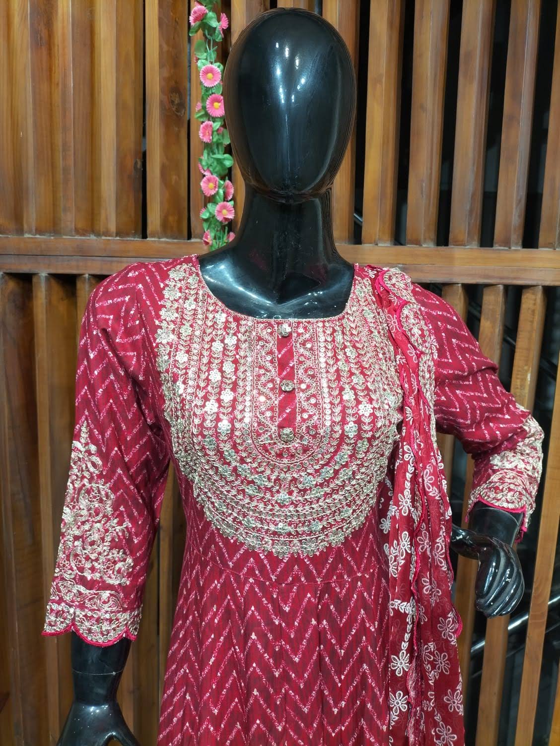 Embroidered Rayon Anarkali Kurti With Pant And Dupatta product image