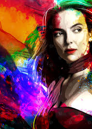 Jodie Comer' Poster, picture, metal print, paint by Micho Abstract