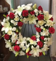 Cultures view death in different ways and assign colors different. Red And White Wreath Funeral Wreath In Sonora Ca Bear S Garden Florist