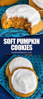 Soft Pumpkin Cookies With Cream Cheese Frosting Soft Pumpkin Cookies Fall Dessert Recipes Baking Sweets