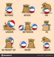 table of prepositions of place with funny animal character