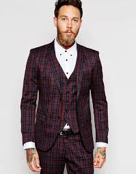 Asos costume velours bleu marine et doublure bordeaux veste 50r pantalon 30r manque. Selected Homme Exclusive Tartan Suit Jacket In Skinny Fit Asos