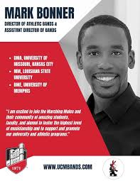 We are very pleased to finally announce that Mark Bonner will join the UCM  family this coming fall as Director of Athletic Bands/Assistant Director of  Bands. Congratulations, Dr. Bonner and welcome to