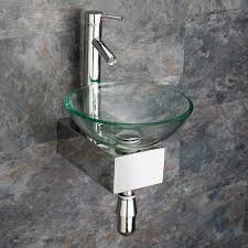 It is very stylish and elegant in any bathroom. 31cm Dia Circular Round Clear Glass Ferrara Wall Hung Basin With Stainless Mount Tap Www Clickbasin Co Uk Glass Basin Glass Sink Bathroom Design Luxury