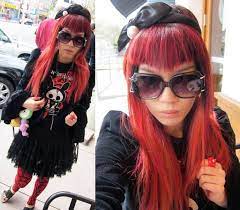 Toni Guy Academy Red Dyed Hair With V Shaped Bangs Visual Kei Jrock Spiky Streaked Hairstyle For Japan La Carmina Blog Alternative Fashion Goth Travel V Shaped Bangs V