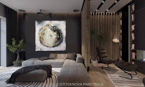 circle of balance large contemporary painting zen textured palette knife commission painting gold and silver leaf in 2021 dark living rooms luxury living room luxury living room design