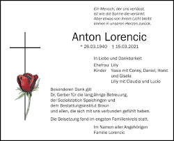 Finden sie bewertungen und ceská republika. Traueranzeigen Von Anton Lorencic Schwaebische De Trauerportal