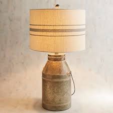 Our Hand Finished Farmhouse Table Lamp Is Updated With A Crisp Linen Shade The Vintage Look Galvanized Mil Farmhouse Table Lamps Table Lamp Metal Table Lamps